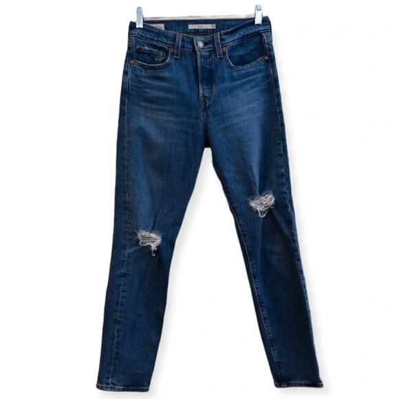 Levi's Wedgie Fit Distressed Skinny High Waist Dark Wash Classic Denim Jeans 25